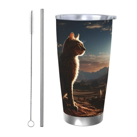 

Gaeub Pyramid Desert Cat Print 20-Ounce Stainless Steel Car Cup Tumblers Cups with Lids and Straw Coffee Cups for Adults Kids Home Car Office School Travel Party-Straw Two-piece Set