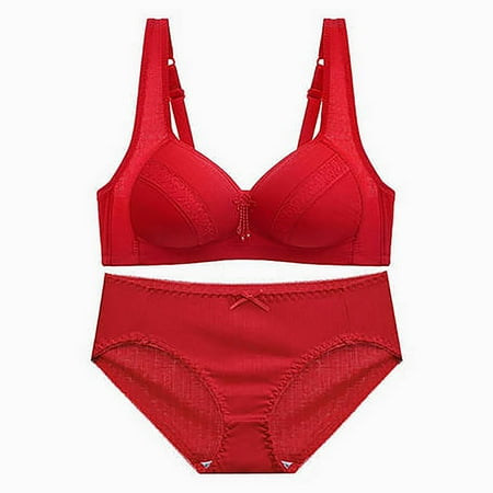 Arnsht Women s Lace Sexy Adjustable Plus Size Bra Lingerie Sets Popular Without Steel Ring Gathering Thin Underwear Set Red S