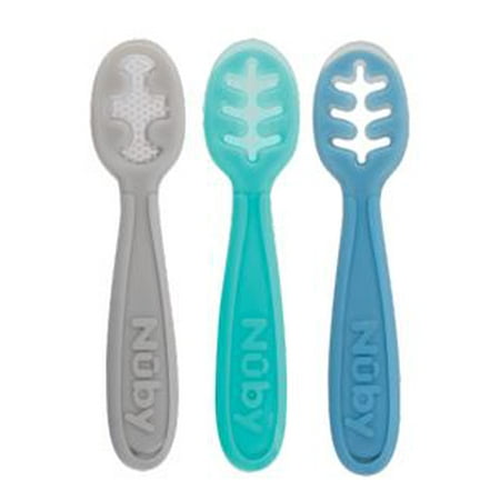 Nuby 3pk 3 Stage Infant Silicone Dipping Spoons Blue & Gray