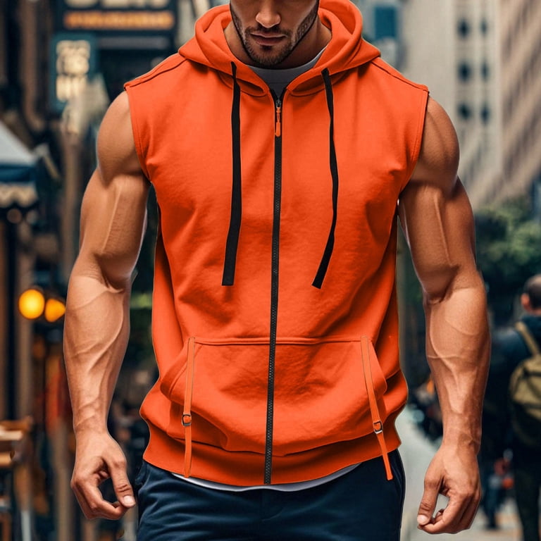 Evdexr Sleeveless Hoodies Men Zip Up Tank Tops Hooded Drawstrings