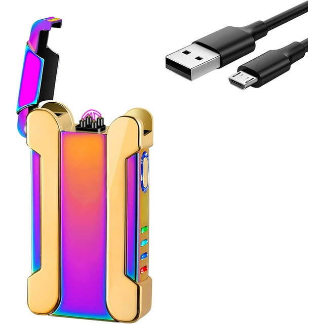 YOZWOO Electric Lighter Creative Double arc Windproof Lighter with Projection, arc Lighter Plasma Lighter Rechargeable USB Lighter with LED Battery Indicator (Magic)