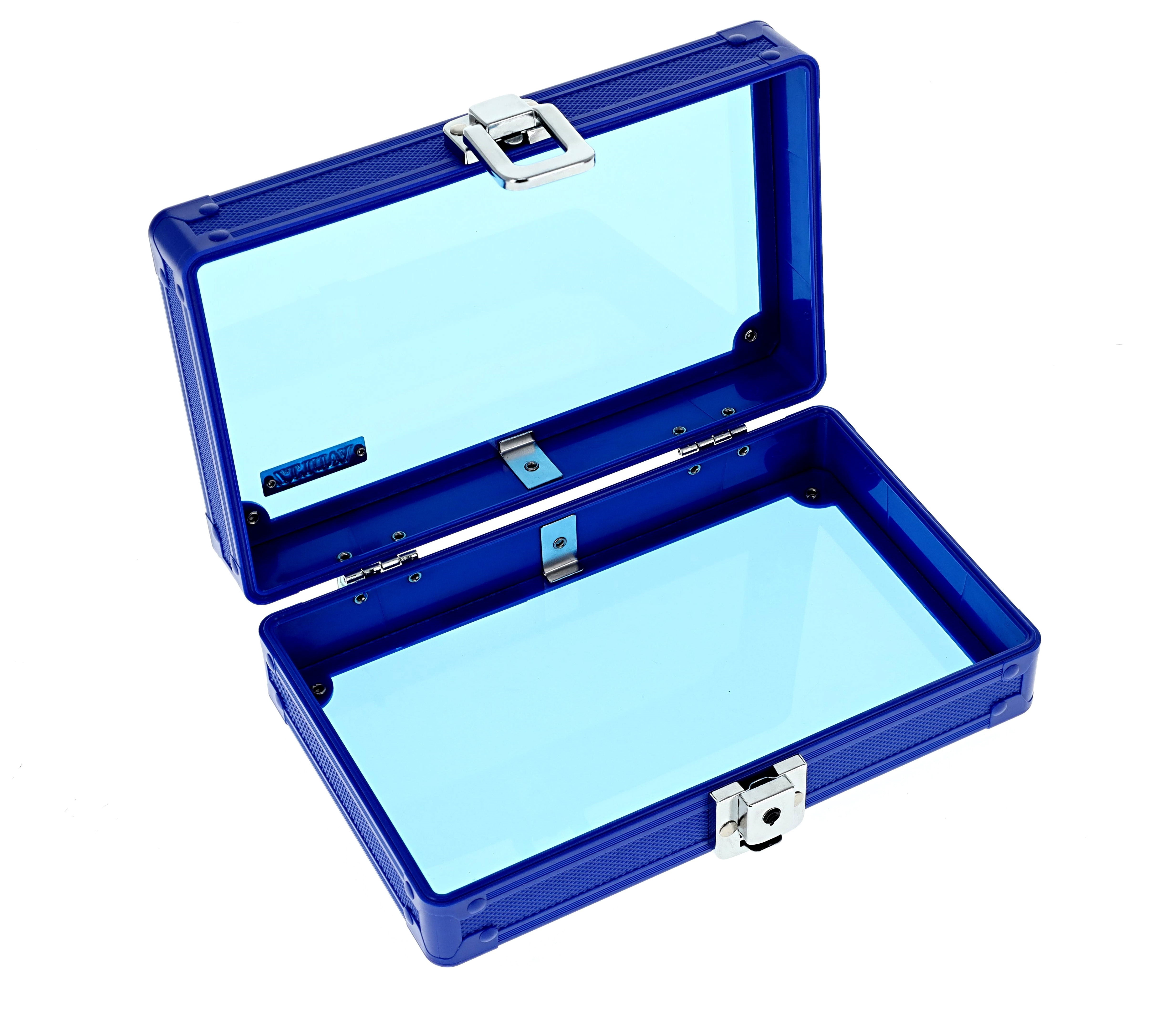 Vaultz Locking Pencil Box Blue Acrylic with Key Lock for Elementary School Supplies, New, VZ06118