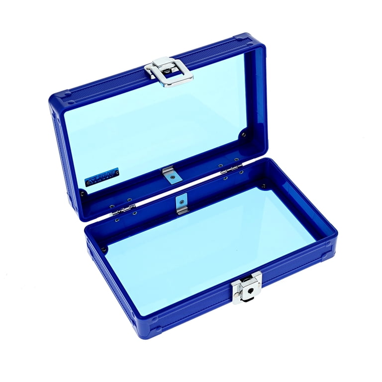 Vaultz Locking Pencil Box Blue Acrylic with Key Lock for