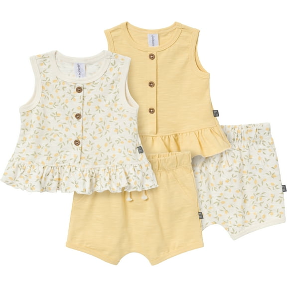 Modern Moments by Gerber Baby Girl Peplum Top and Short Sets, 4-Piece, Sizes 0/3 Months - 24 Months