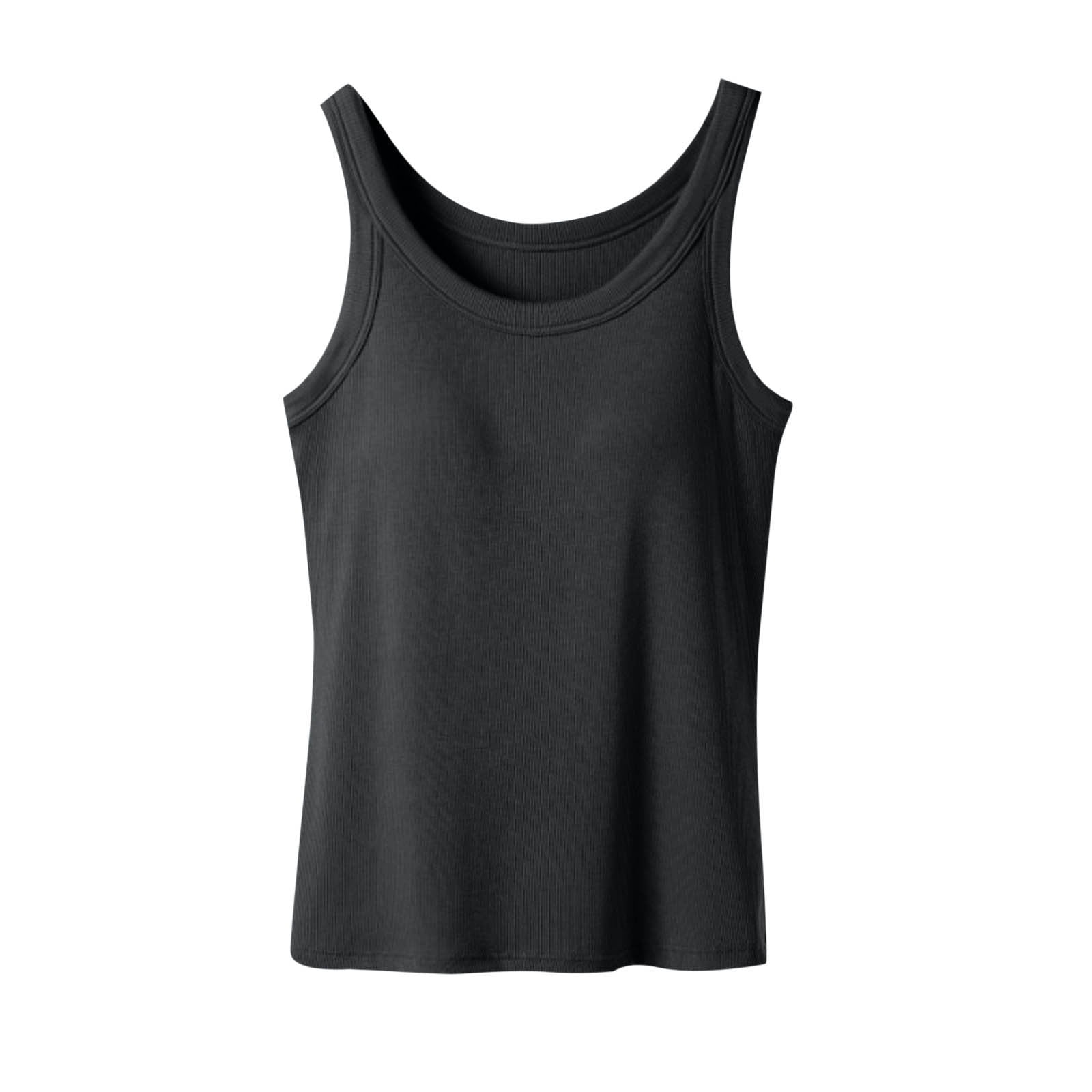 ylioge Womens Plus Size Tank Tops Built in Bras L-5X Sleeveless Crewneck Camisoles Pullover Stretchy Slim Solid Color Basic Loungewear Workout Vests
