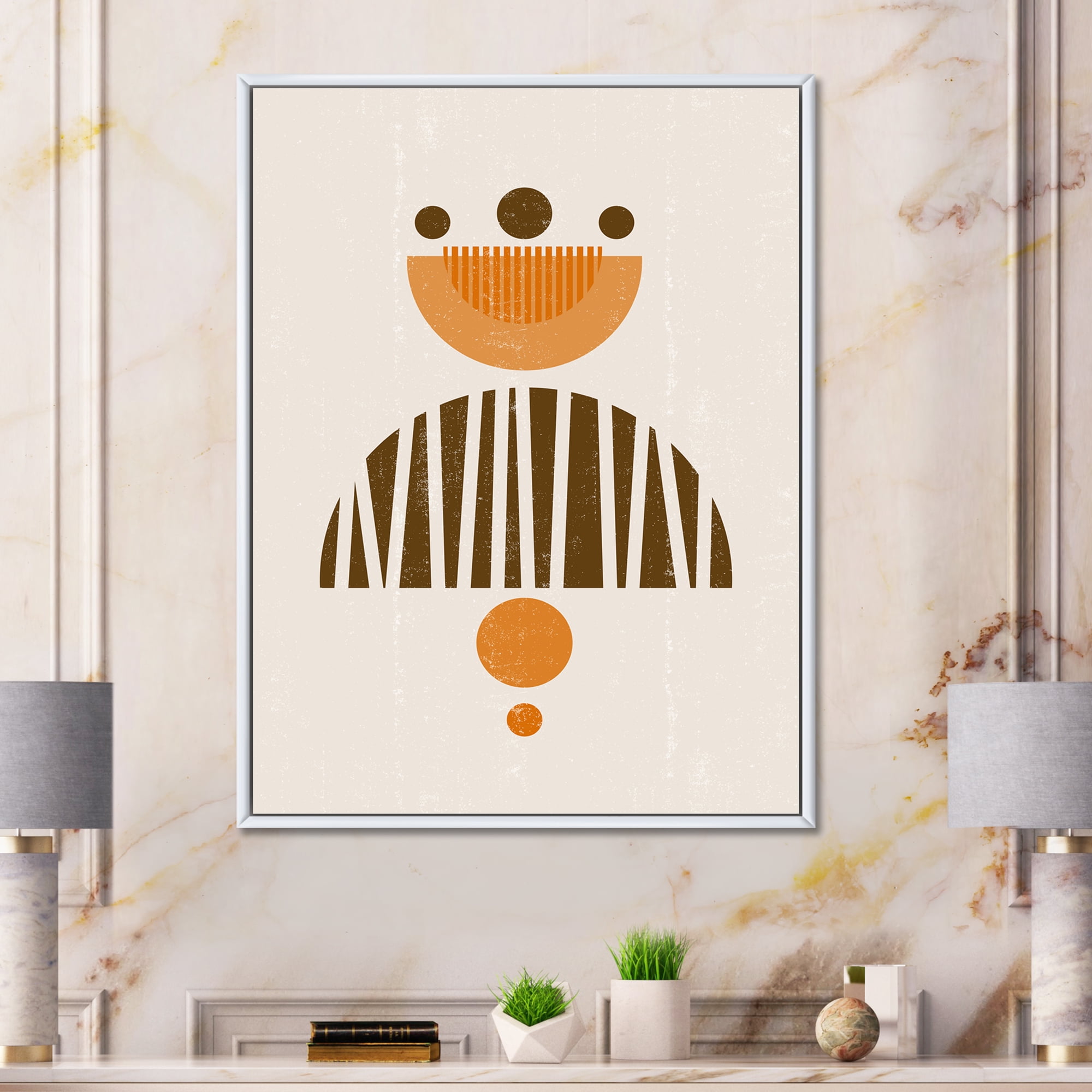 Designart 'Abstract Minimal Moon and Sun In Earth Tones IV' Modern Framed Canvas Wall Art Print