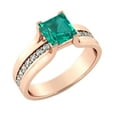 thumbnail image 5 of 1.20 ctw Lab Created Green Emerald Stone Ring with Diamonds 14K Rose Gold Bridge Channel set Princess, 5 of 7