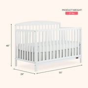 Dream On Me Odelle 5-in-1 Convertible Crib, Baby Crib to Toddler Bed Size Bed, Three Adjustable Mattress Height Positions, White