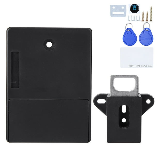 Cerradura electrónica inteligente para armario de 125 KHz con tarjeta RFID, apertura sin taladro, para armario, sauna, taquilla, color negro
