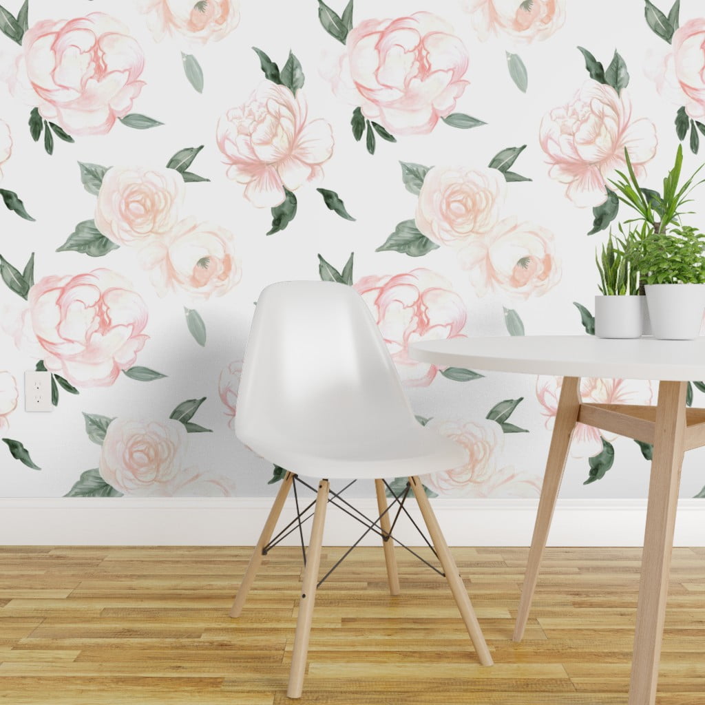 Peel-and-Stick Removable Wallpaper Vintage Floral Nursery Blush Green