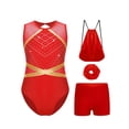 thumbnail image 3 of TTAO Girls Sparkly Ballet Dance Set 4-Piece Gymnastics Bundle Sleeveless Rhinestone Leotard with Shorts Outfits Gift Set A Red 8, 3 of 5