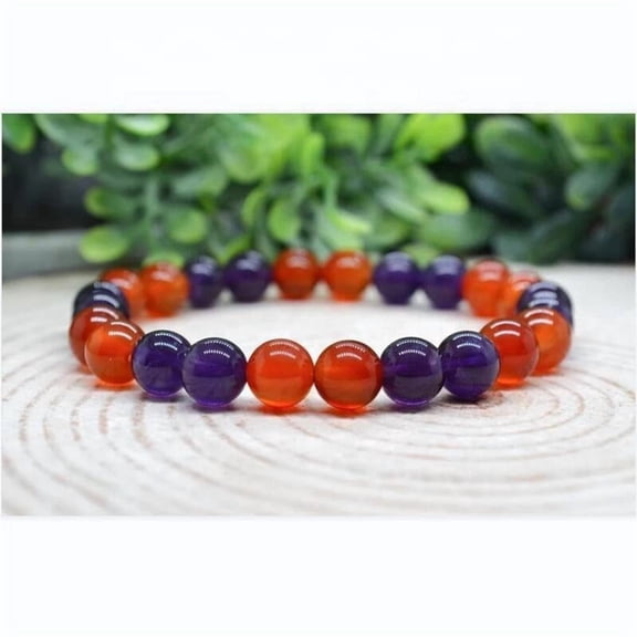 Carnelian & Amethyst 8mm Crystal Bead Gemstone Stretch Beaded Confidence Bracelet, Handmade Witchy Jewelry, Personalized Custom Gift for Her