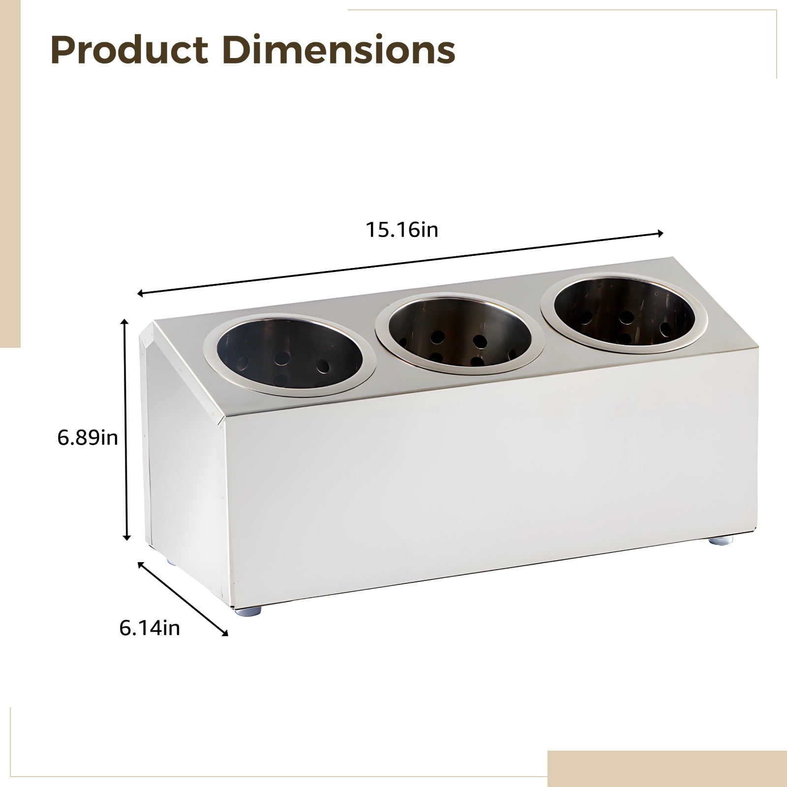 Stainless Steel Kitchen Utensil Holder, Large Flatware Caddy with 3 Dividers, Commercial-Grade Countertop Storage, Quality and Easy-to-Clean Design, Ideal for Kitchen or Restaurant Use