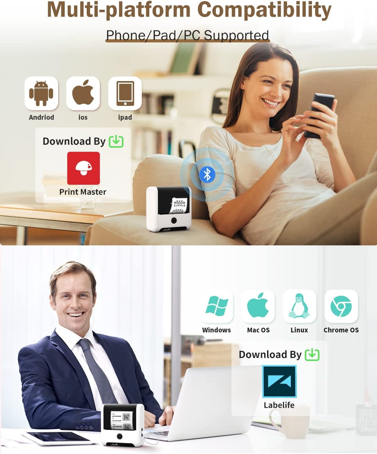 Phomemo M200 Versatile Bluetooth Thermal Label Maker for Shipping, Labeling, and Small Business Applications - Enhance Efficiency and Organization(White)