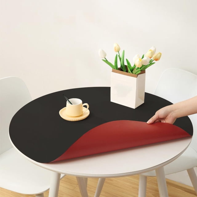 Feltree Double Sided Two Color Leather Round Table Mat Rainproof Dirtproof Oil Proof and Heat-insulating Placemat Home Solid Color Tablecloth