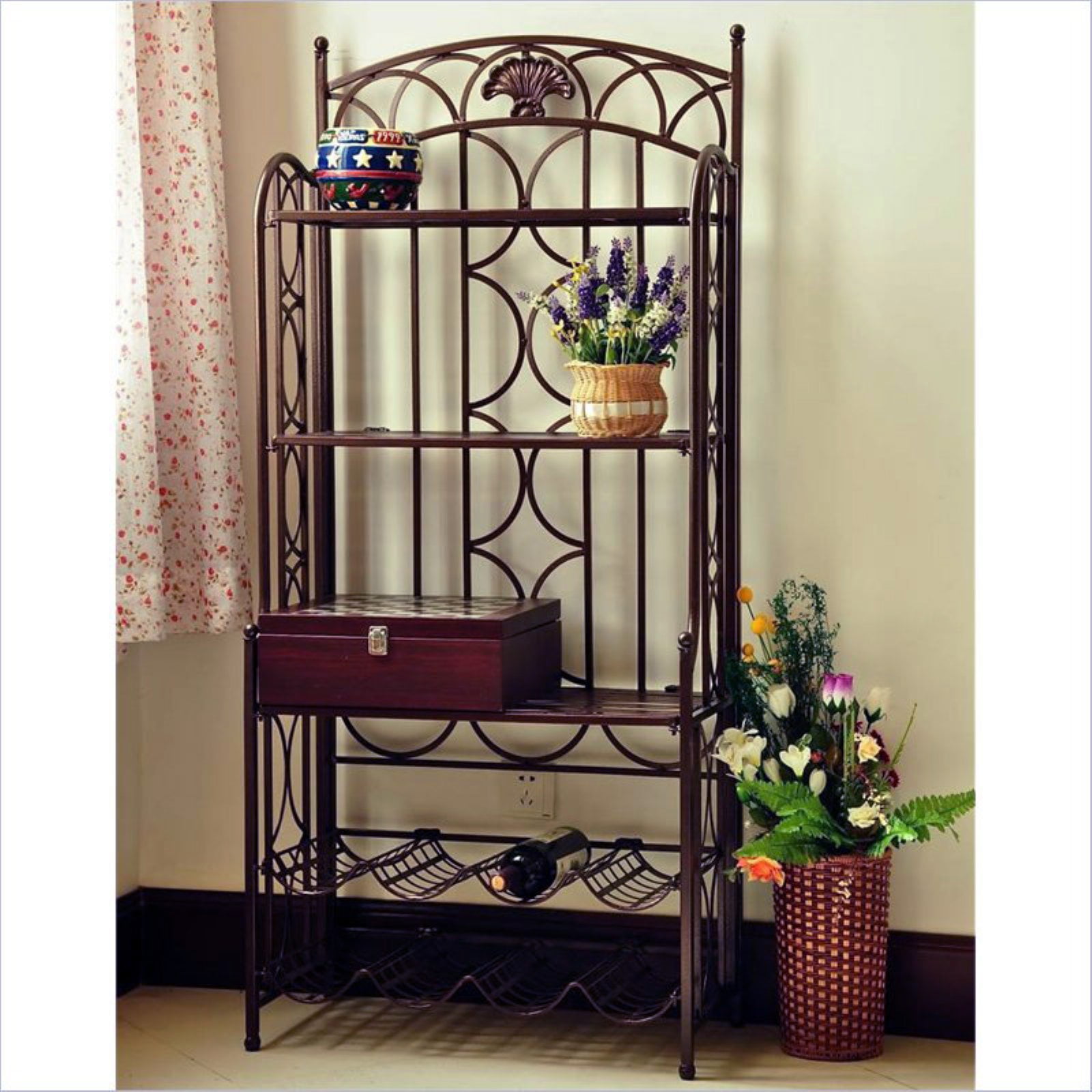 International Caravan Chelsea Indoor/Outdoor Iron Wine Rack Bakers Rack