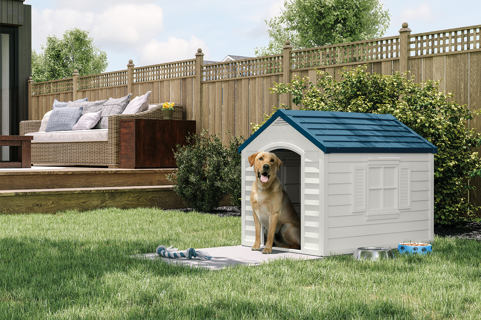 Suncast DH250 Durable Resin Snap Together Dog House with Removable Roof, Brown, Small/Medium Dogs - image 2 of 7