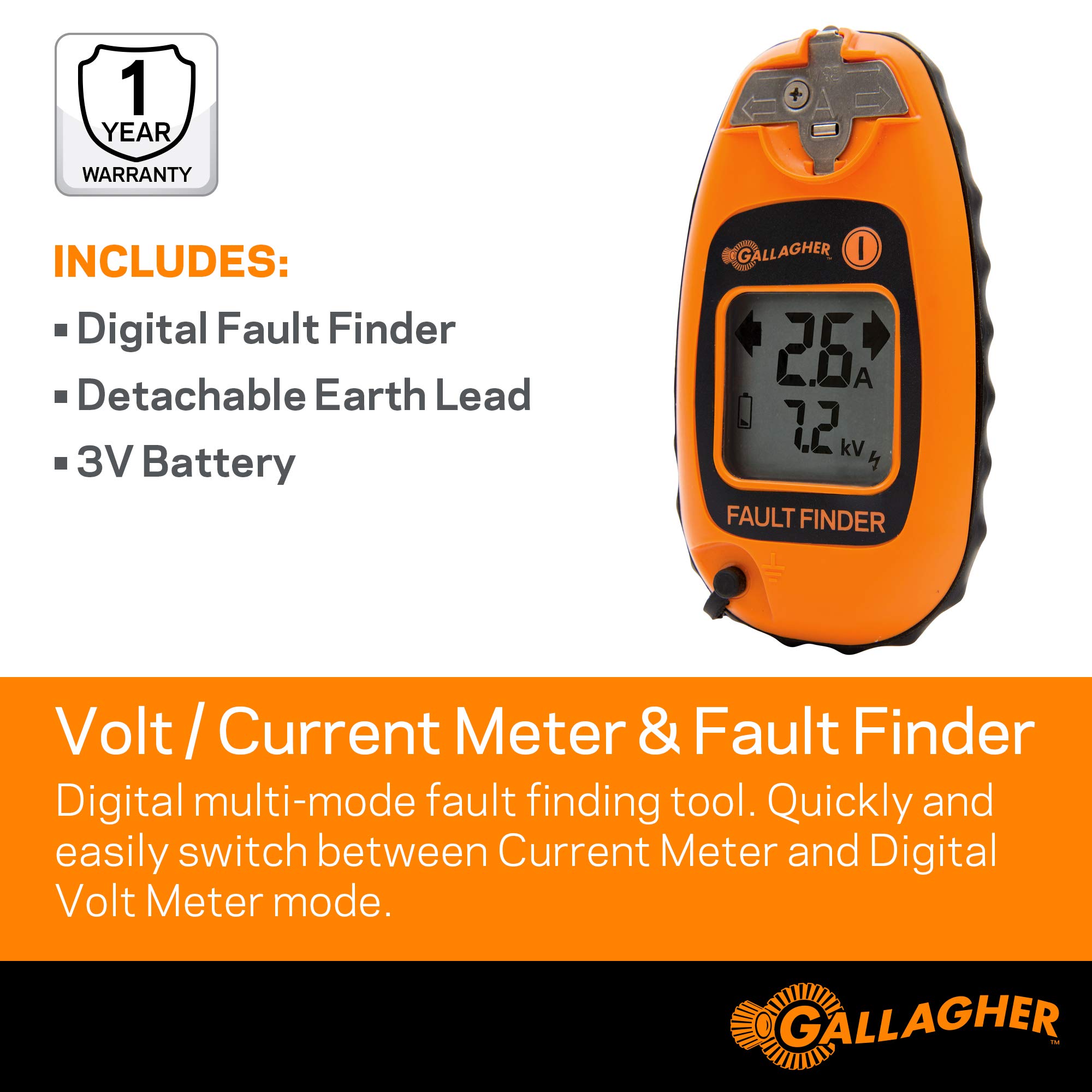 Gallagher 1.5 volt Battery Fence Volt/Current Meter and Fault Finder Orange - image 3 of 6