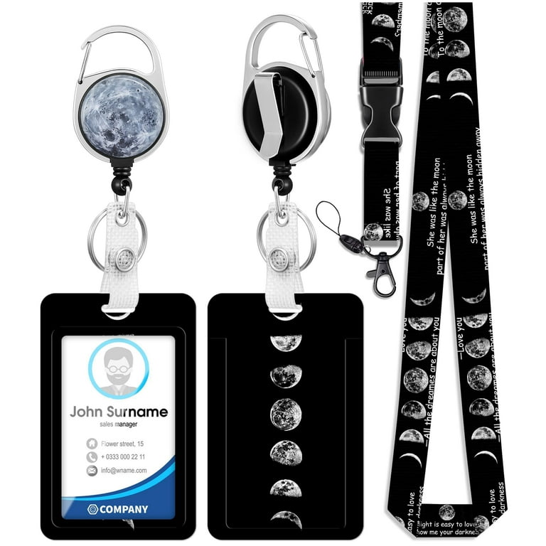 ID Badge Holder with Lanyard and Retractable Badge Reel Clip, Lunar Eclipse  Moon Card Name Tag Lanyard Vertical ID Protector Bage Clips for Nurse  Nursing Doctor Teacher Student 