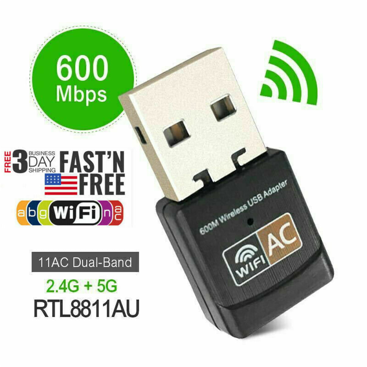 USB Wireless WiFi Adapter AC Dual Band Dongle Network Card 600M Adapter 