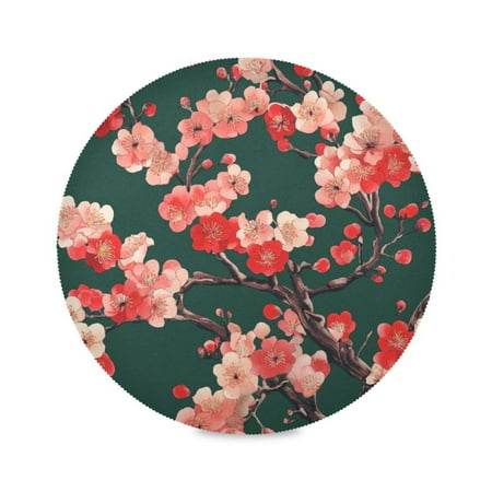 

WOBOGO Plum Blossom Round Placemats Set of 6 Heat Resistant Washable Kitchen Table Decorations 15.4in