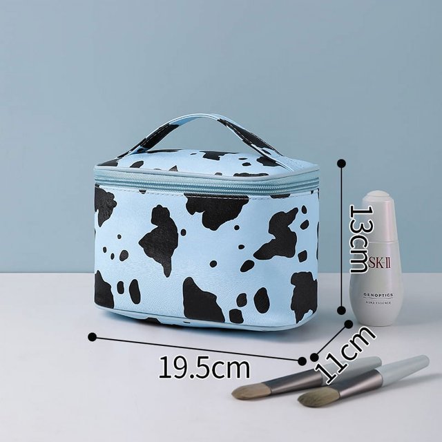 Bolsa de cosméticos con estampado de vaca lechera, bolsa de artículos de tocador portátil de gran capacidad, bolsa de almacenamiento de viaje portátil, bolsa de almacenamiento de artículos de tocador