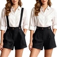 thumbnail image 2 of FAVIPT Dressy Business Shorts for Women Office Work High Waisted Cotton Shorts Removable Suspenders Casual Loose Rompers with Pockets Black,XXXL, 2 of 8