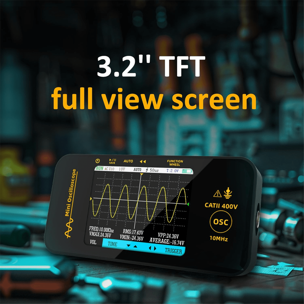 Handheld Oscilloscope 3.2Inch TFT Display 10MHz Bandwidth Automotive Oscilloscope 48MSa/S Sampling Rate Trigger Function