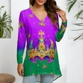 thumbnail image 3 of Resicozy Mardi Gras Shirts for Women Fashion Long Sleeve Tshirt Graphic Tees Top Funny V Neck Holiday Pullover Tops Dark Purple XL, 3 of 4