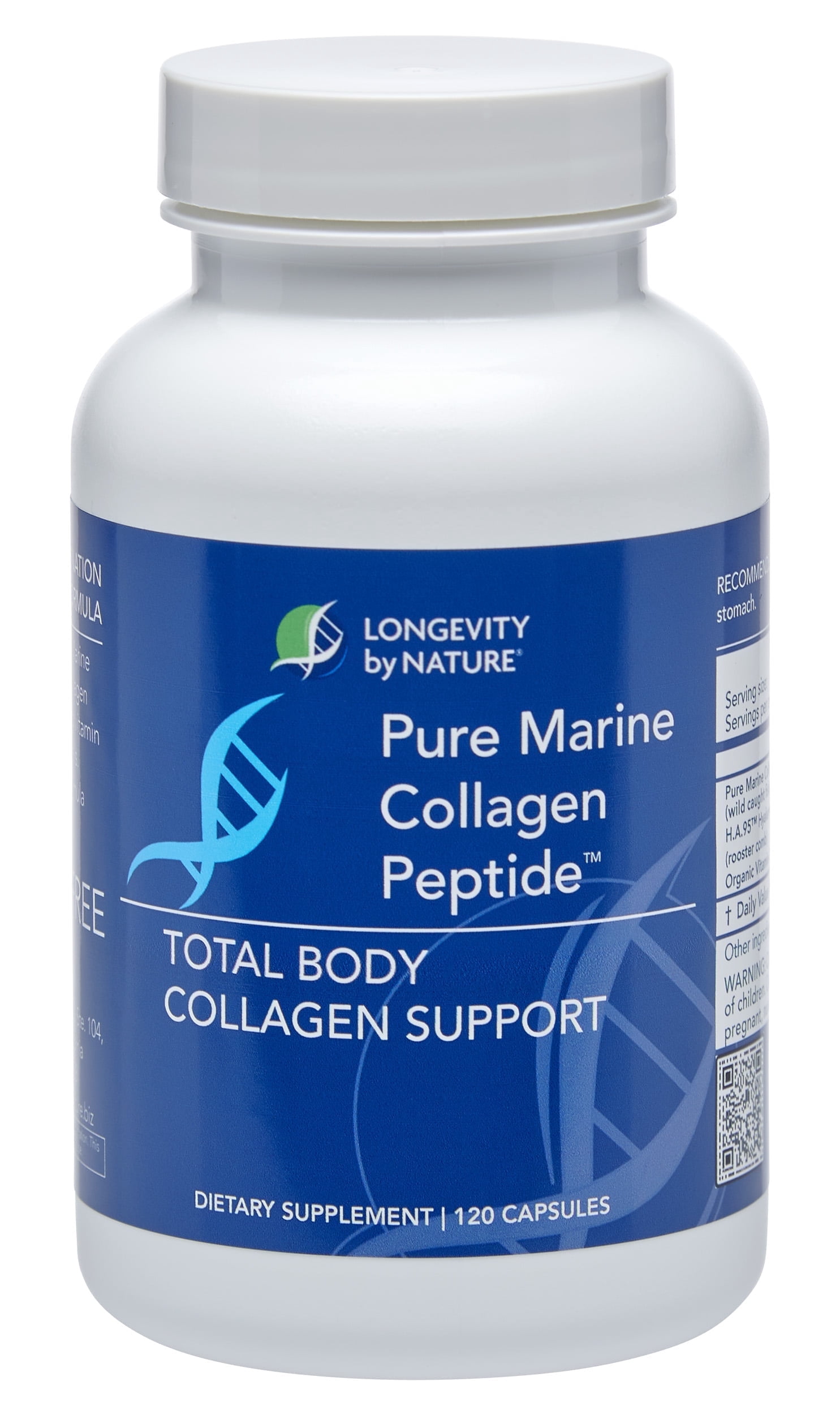 Longevity by Nature, Pure Marine Collagen Peptides Type I & III, 120 Capsules