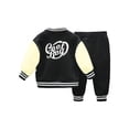 thumbnail image 2 of TiaoBug Toddler Kids Boys Baseball Jacket with T-shirt Sweatpants Athletic 3Pcs Casual School Uniform Sportswear Black 120/4-5Y, 2 of 5