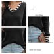 thumbnail image 5 of Suéter de punto holgado con puños a rayas, color negro, cuello vuelto, para mujer, estilo elegante de invierno, talla M, 5 of 6