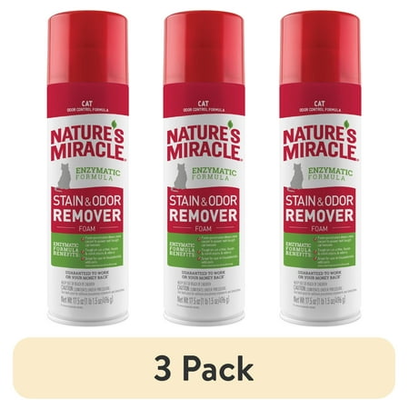 (3 pack) Nature's Miracle Cat Stain and Odor Remover Foam for Carpet, Hard Floors, Fabric and Furniture, 17.5 oz