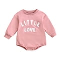 thumbnail image 2 of Newborn Baby Sweatshirt Long Sleeve Crewneck Letter Embroidery Romper Infant Boys Girls Spring Fall Soft Onesie Outfits Pink 6-9 Months, 2 of 7