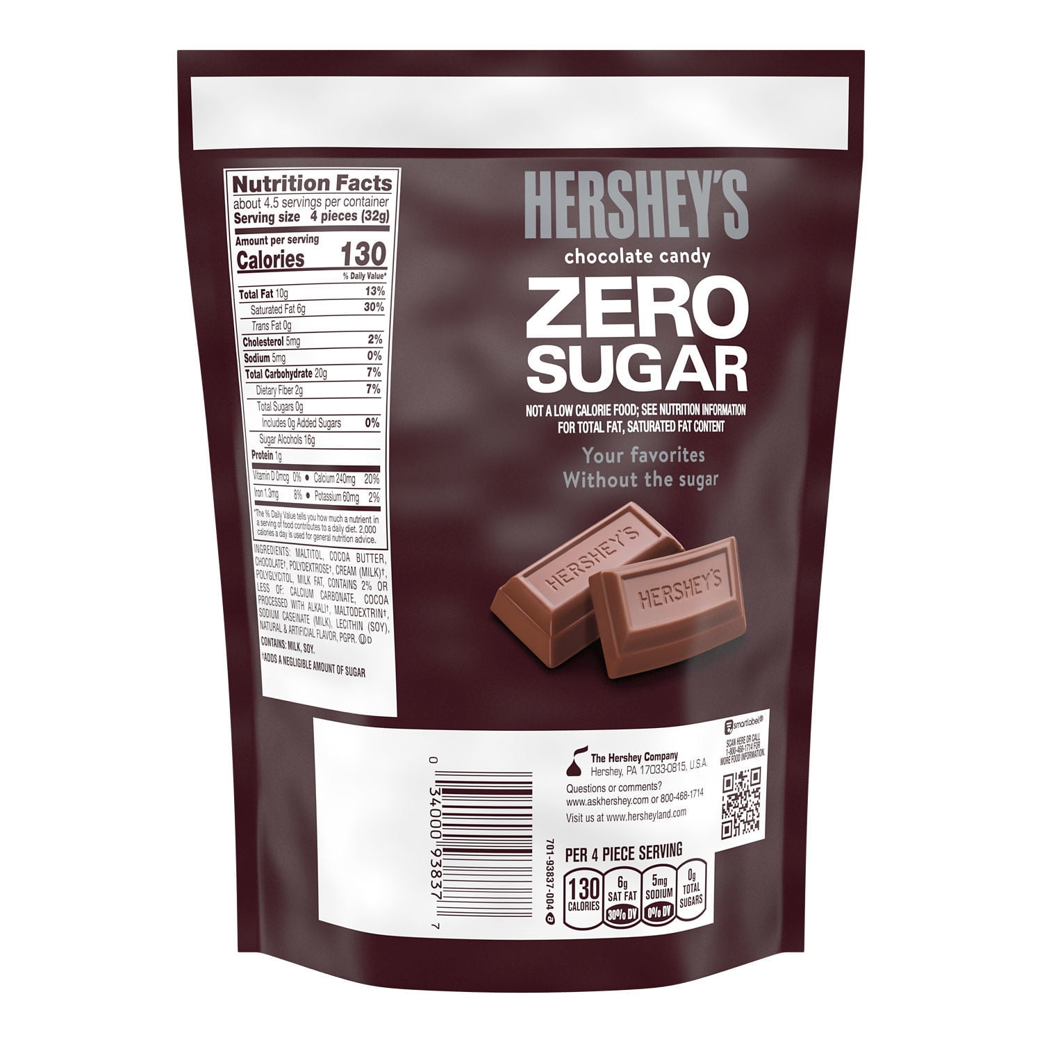 Hershey's Zero Sugar Chocolate Candy, Bag 5.1 oz