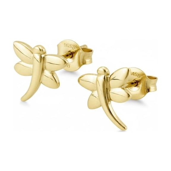 Vinali 14K Solid Gold Tiny Dragonfly Stud Earrings