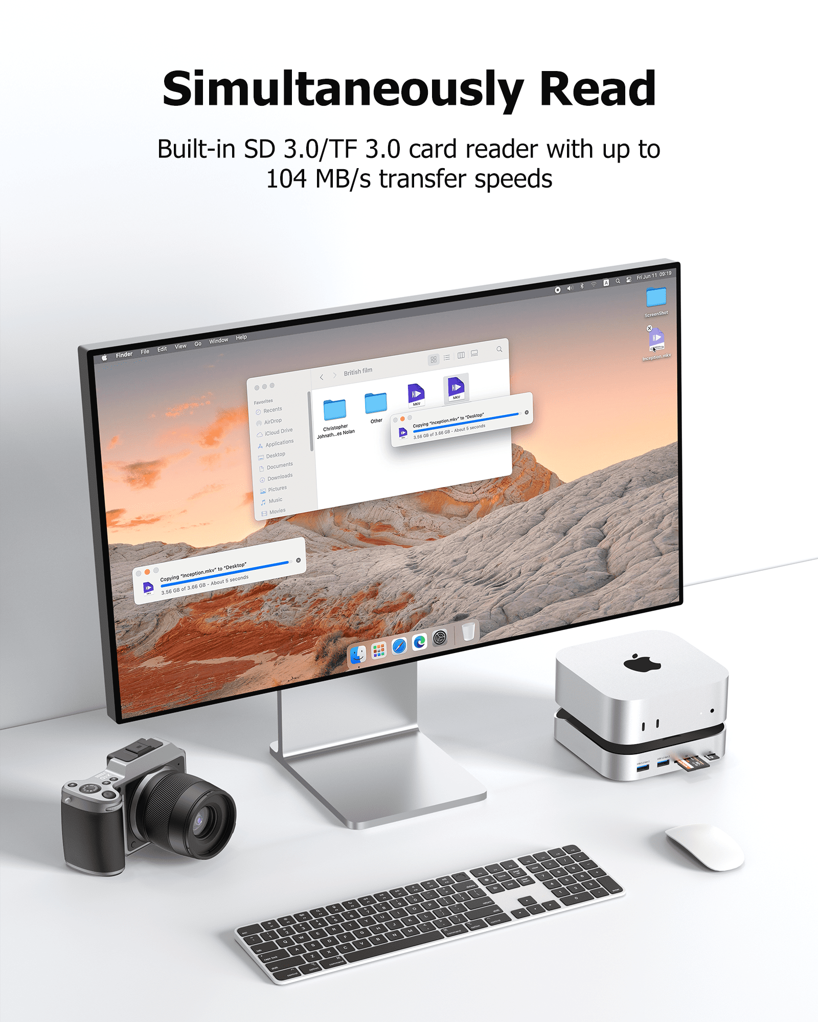 Mac mini M4 Dock, Docking Station Dual Monitor Mac mini Accessories USB C Hub with NVMe SSD Enclosure, 2× USB-A 10Gbps, 3× USB-A 5Gbps, 4K60 HDMI, DisplayPort, SD/TF Card Reader