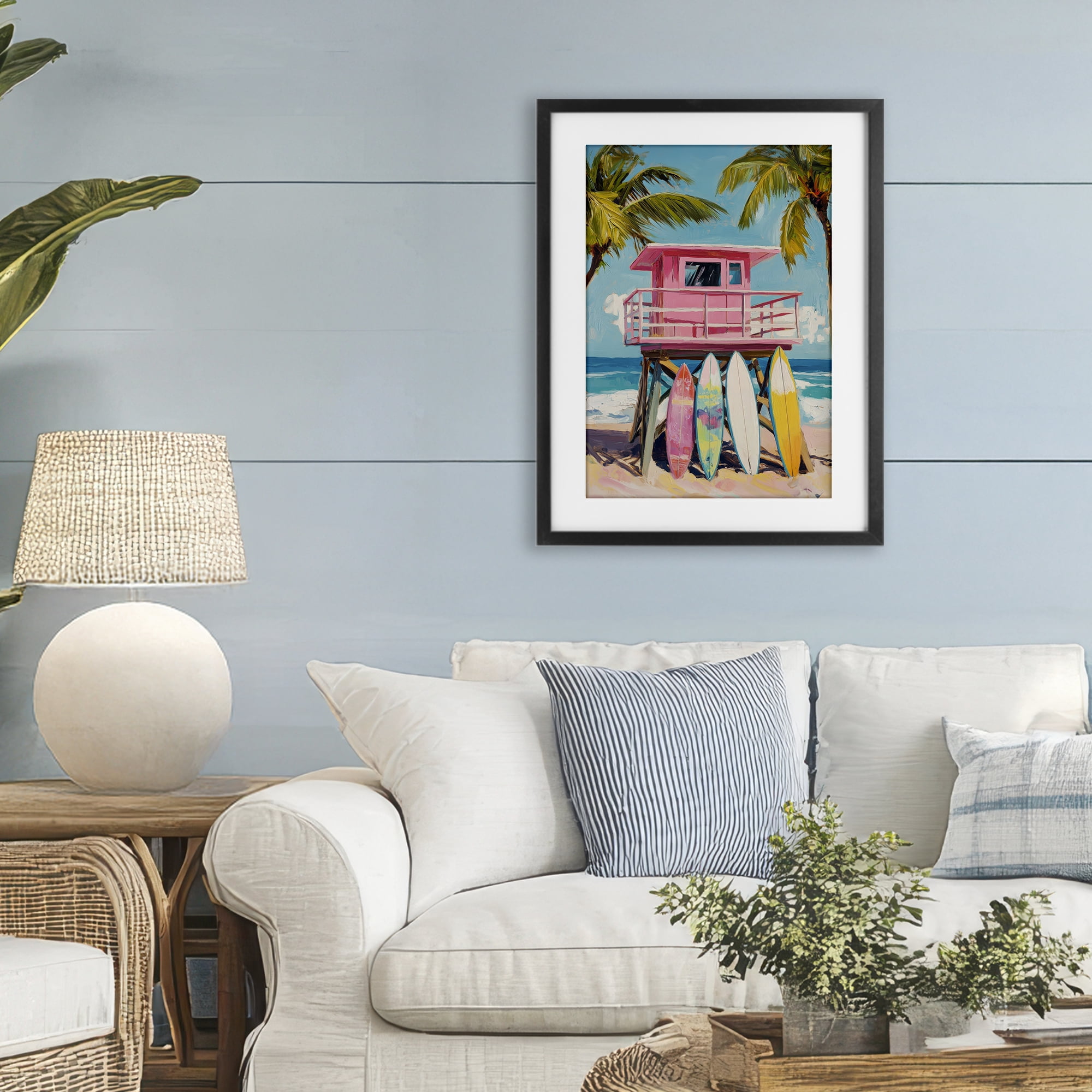 Stupell Industries High Pink Surf Shack Black Framed Print Under Glass, design by Petal Prints Design