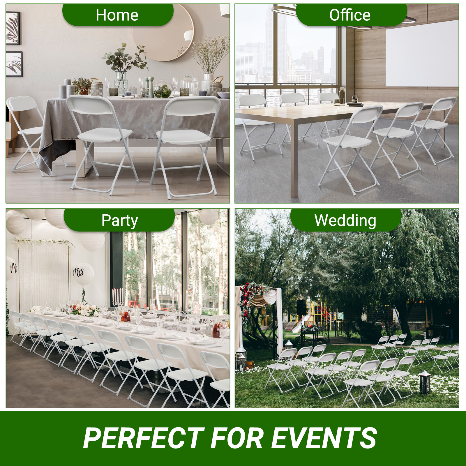SalonMore Set of 10 Folding Chairs, White photo 3