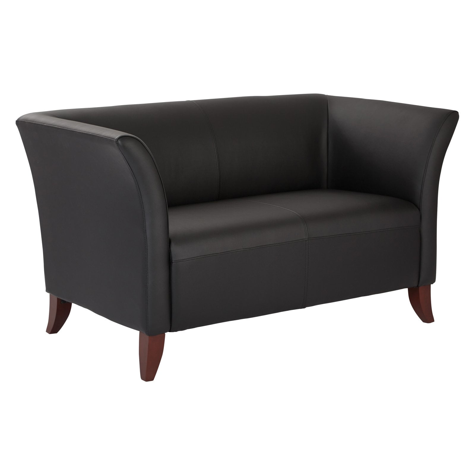 Black Faux Leather Love Seat with Cherry, Shipped Assembled with Legs