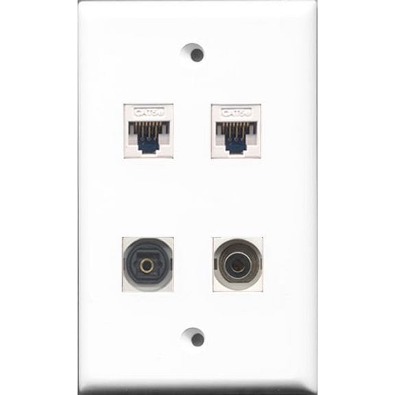 RiteAV - 1 Port Toslink and 1 Port 3.5mm 2 Port Cat5e Ethernet White Wall Plate