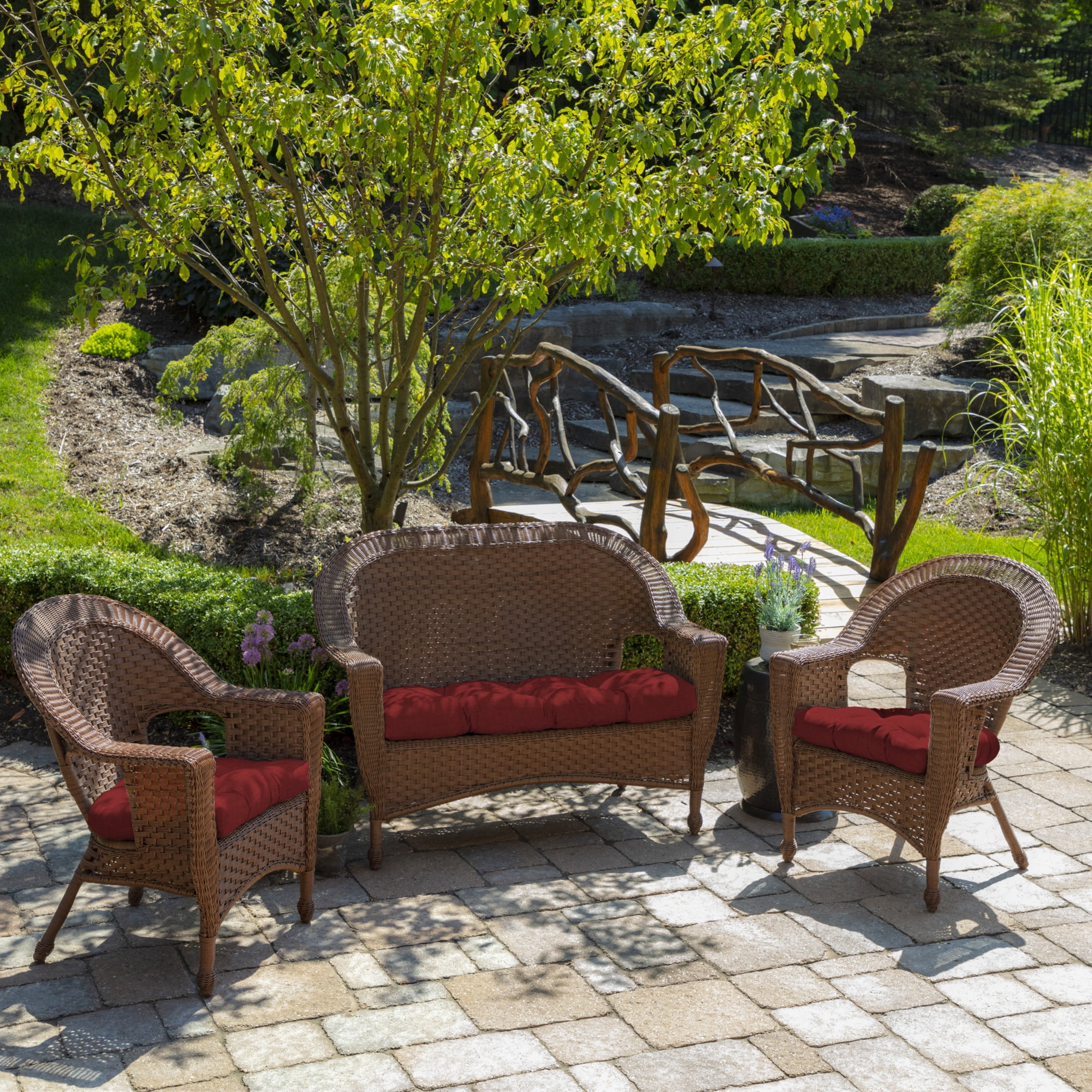 Arden Selections Rocking Chair Cushion, 2 Pack, 20 x 18, Rain-Proof, Fade Resistant, Tufted Plush Cushion for Rocking and Wicker Chairs 18 x 20, Ruby Red Leala