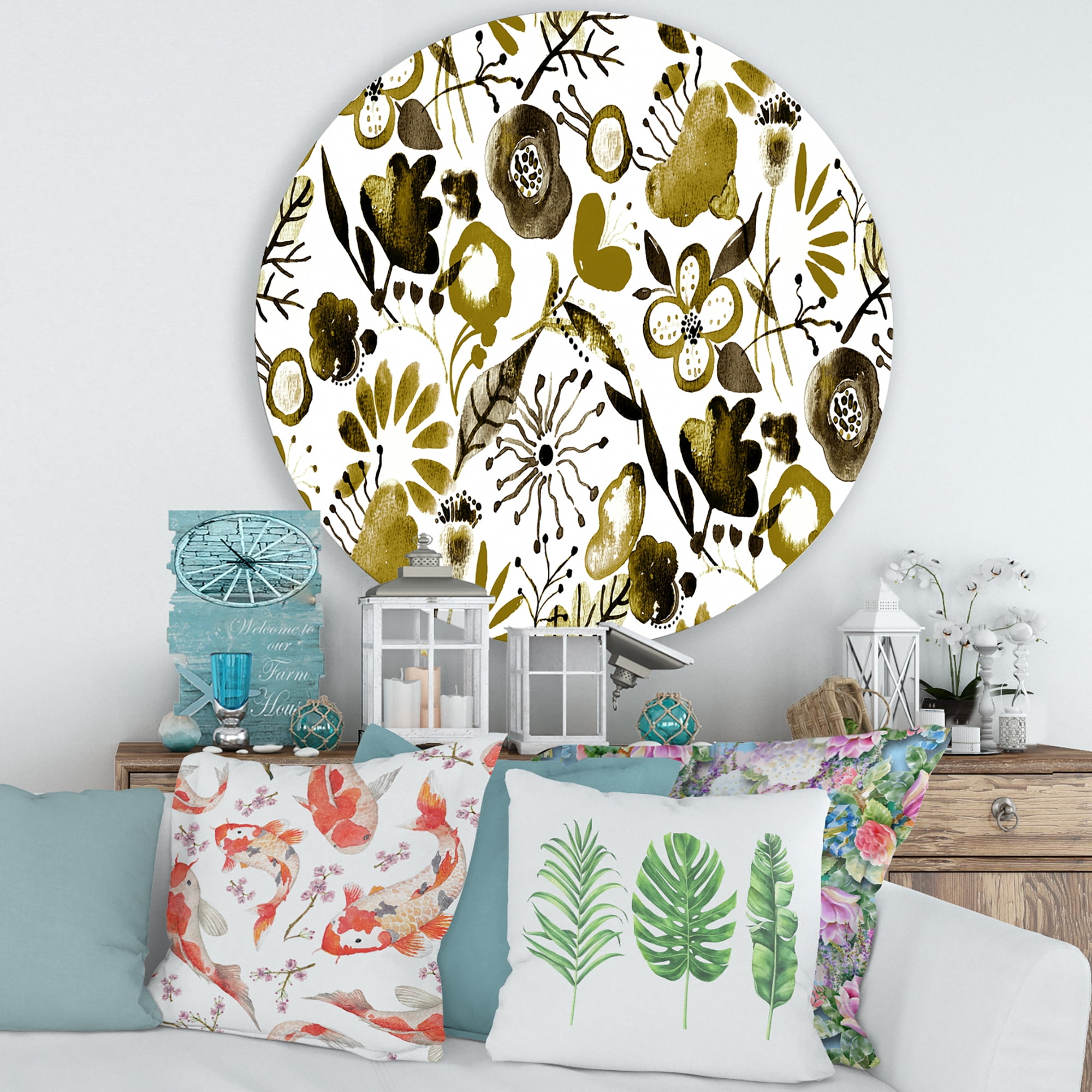 Designart 'Vital Abundance Of Wildflowers II' Modern Circle Metal Wall Art 36x36 - Disc of 36