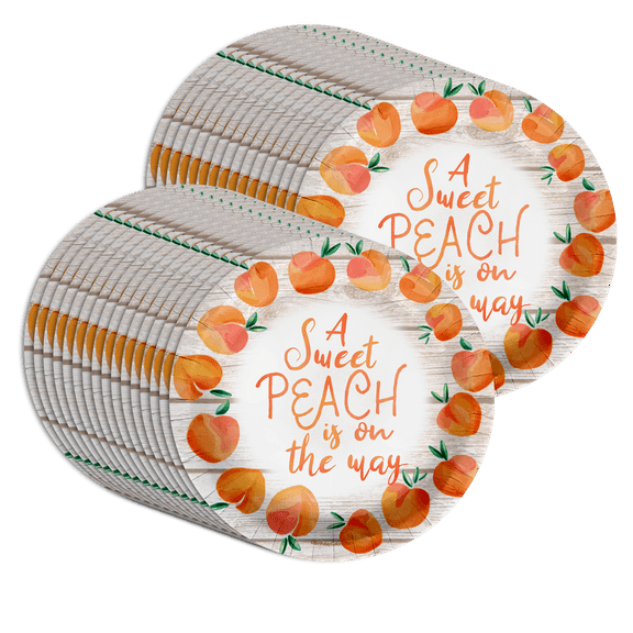 Sweet Peach on the Way Baby Shower Party Supplies Large 9" Paper Plates in Bulk 32 Piece