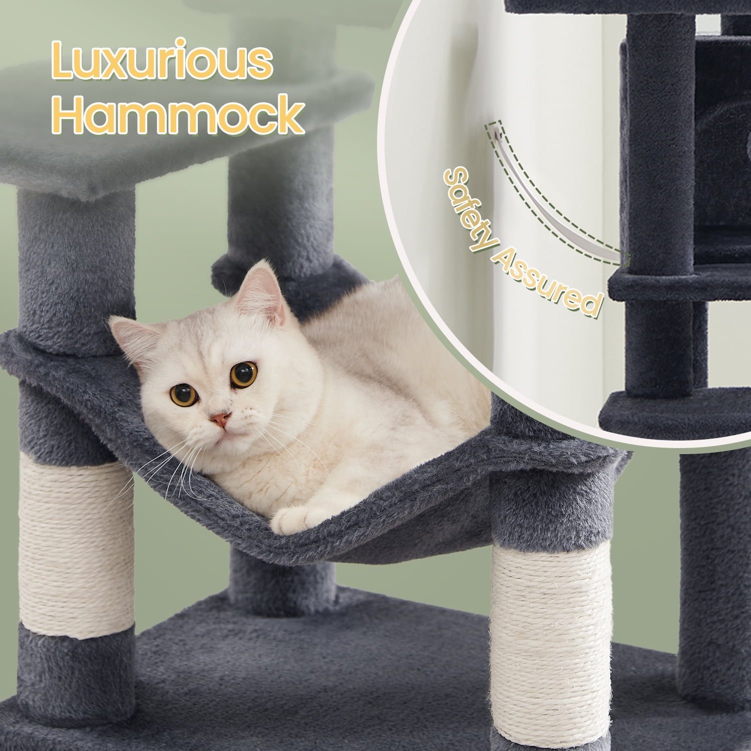 44.1' Cat Tree Tower for Indoor Cats ,Multi-Level Cat Condo Cat Furniture with Scratching Posts, Perches, Hammock, Cave , Smoky Gray