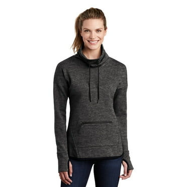 Sport-Tek LST280 Ladies Triumph Cowl Neck Pullover, Black Heather, XS