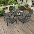thumbnail image 2 of Hzzkey 7-Piece Round Cast Aluminum Patio Set , Blue Cushions , Umbrella Hole , Black, 2 of 11