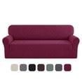 thumbnail image 3 of HUGNEO 1 Piece Stretch Sofa Cover, Jacquard Slipcover with Elastic Bottom, Washable & Pet Friendly Furniture Protector for Loveseat, Wine Red, 3 of 11