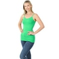thumbnail image 5 of Women Basic Seamless Slim Fit Longline Undershirt Spaghetti Camisole Tank Top with Adjustable Straps (Bright Green, LXL), 5 of 6