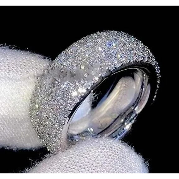 Full Eternity Men's Band Ring 14K White Gold Plated Silver 3Ct Round Cut Natural Moissanite